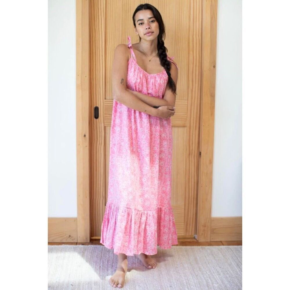 NWT Emerson Fry India Sundress Crocus Peach Organic Floral Maxi Tie Strap M/L